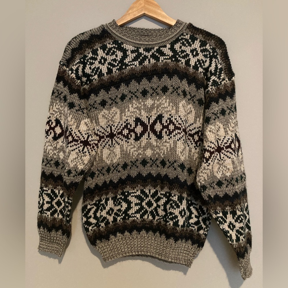 Vintage 80s New Era Grandpa Knit Sweater Winter Pattern